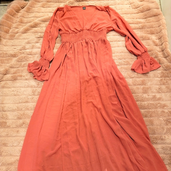 SHEIN | Dresses | Long Flowy Dress Orange | Poshmark